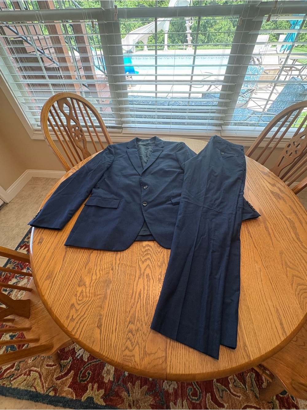J. Crew Navy Flex Wool Slim Thompson Men’s Suit Jacket 44R and Pants 33 32 ins